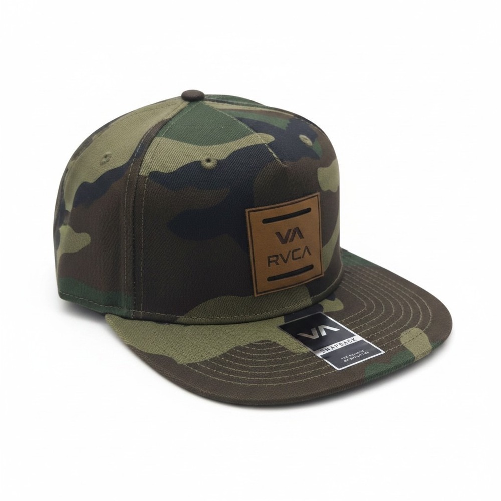 RVCA Mens Camo Standard Snapback Hat Woodland Camouflage Logo Patch Cap NEW